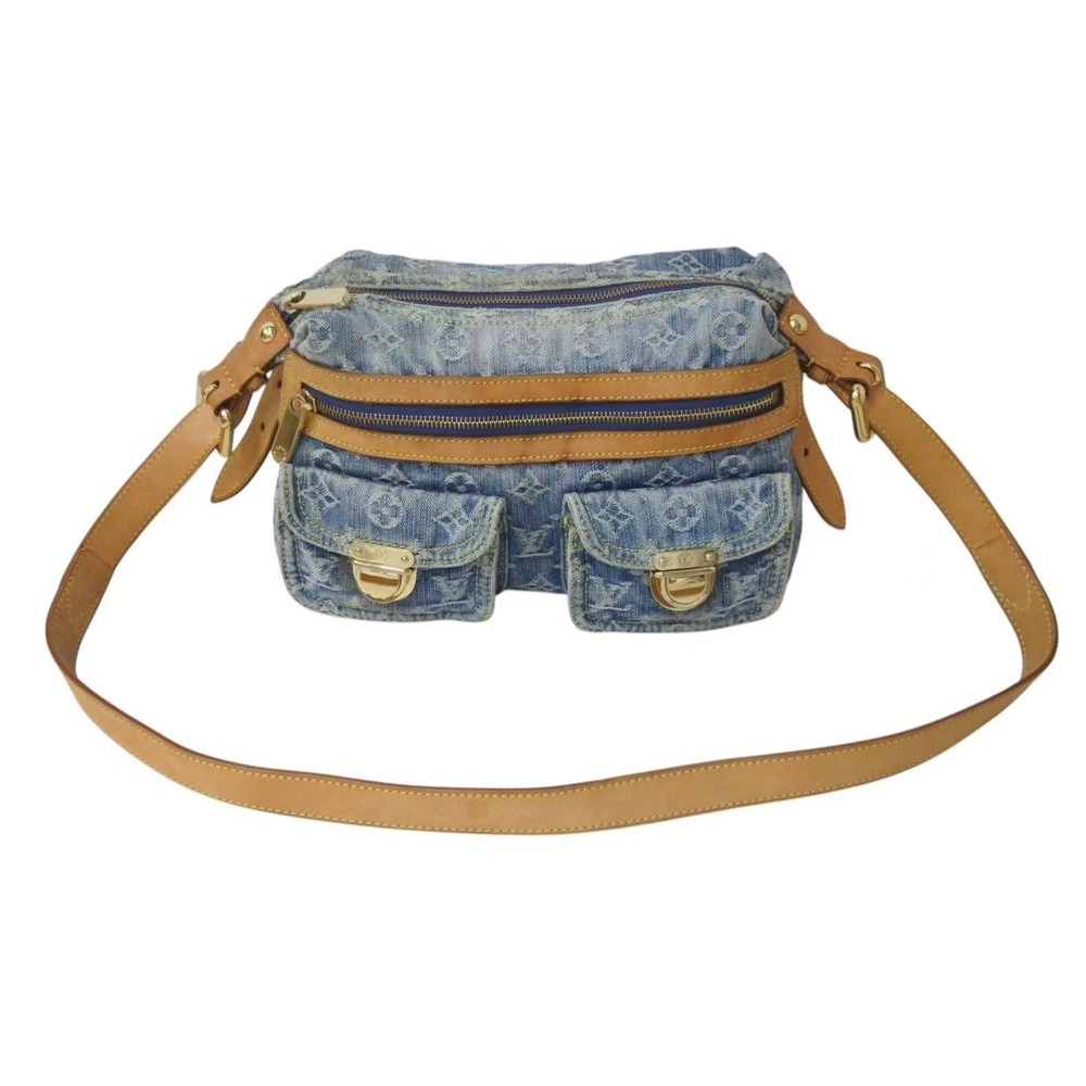 Louis Vuitton Blue Baggy Bag Natural Gold Denim Monogram Shoulder Leather - Picture 2 of 9